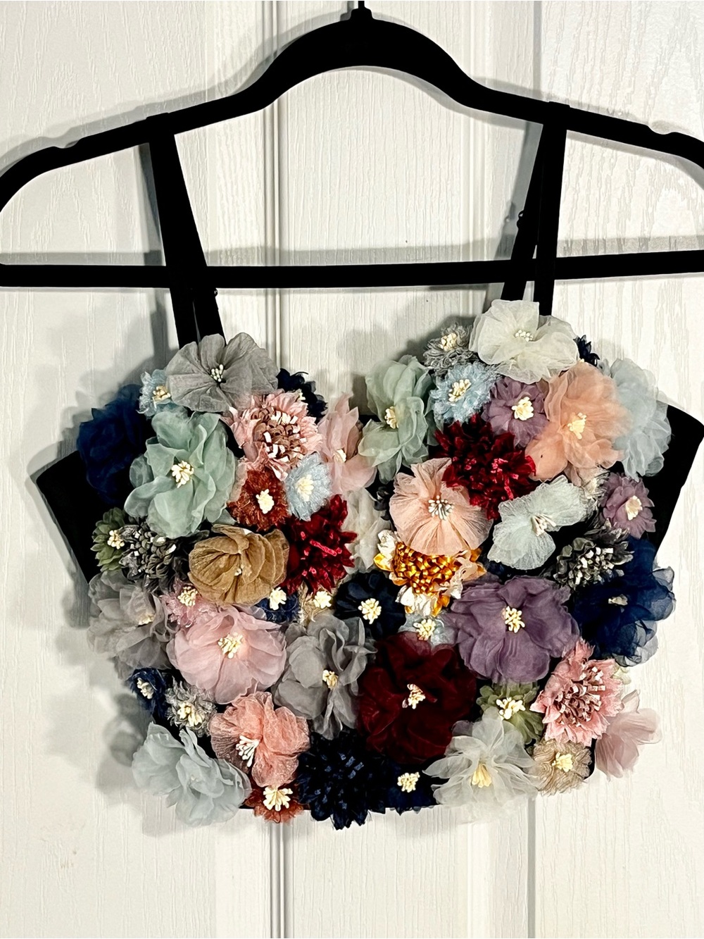 3D Bustier Floral Appliqué Corset Crop Top - Multicolor Flowers Size Large - Picture 7 of 17